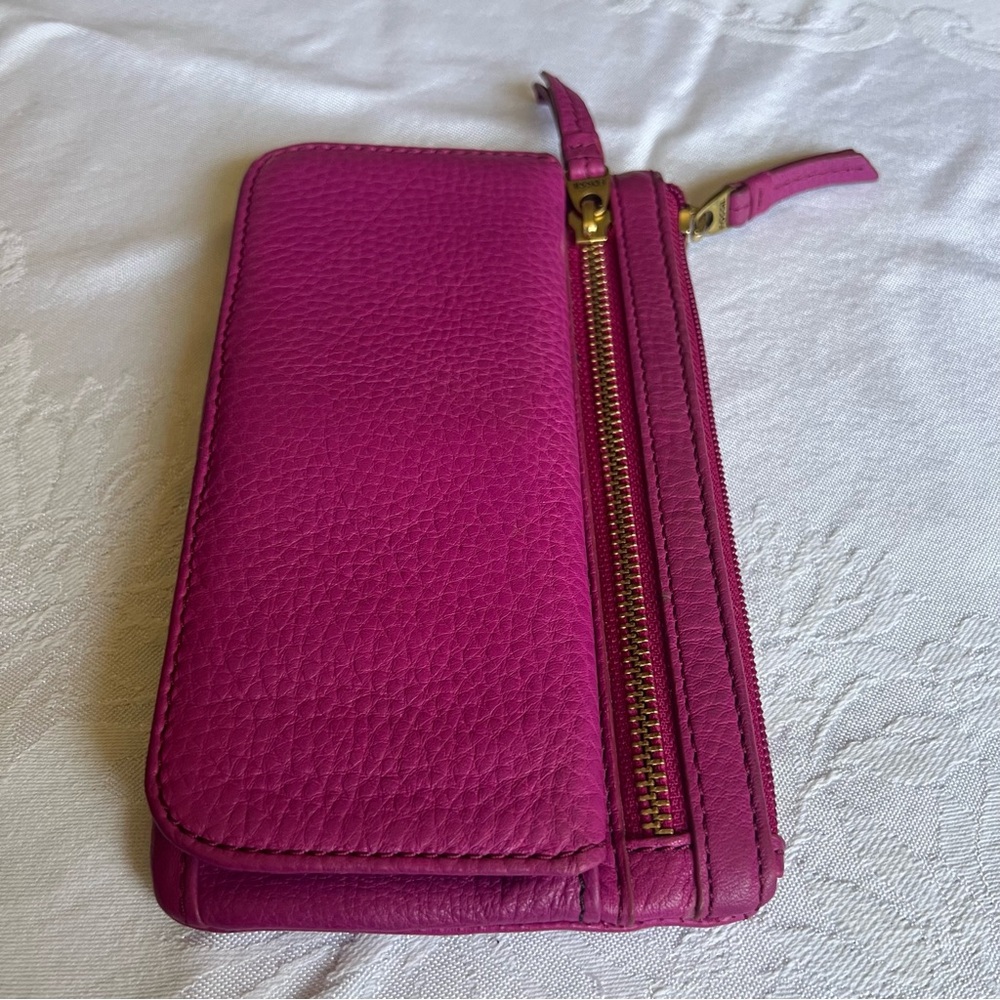 Fossil Erin flat pebble leather wallet fuchsia pink - Picture 12 of 16